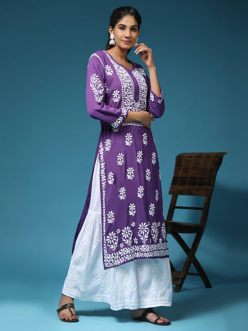 Buy A Line Purple Lace Work Indian Kurti Tunic Online for Women in USA